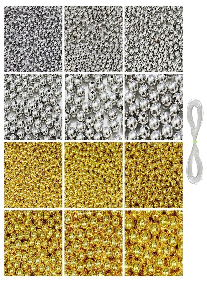 REGLET 1800 Pcs Golden & 1800 Pcs Silver Beads for Bracelets Making - Pearls for Craft, Beads for Jewellery Making Kit, Beadwork, Beading, Crafting, Bead Craft - 4, 5, 6, 8, 10, 12MM - 360g - Image 1